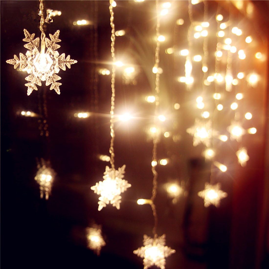 Snowflakes LED Curtain Lights Color Changing 11.5ft 16 Snowflakes Fairy Lights 80pcs LED Snowflake Lights for Home, Church, Wedding, Birthday (Snowflakes-Warm White)