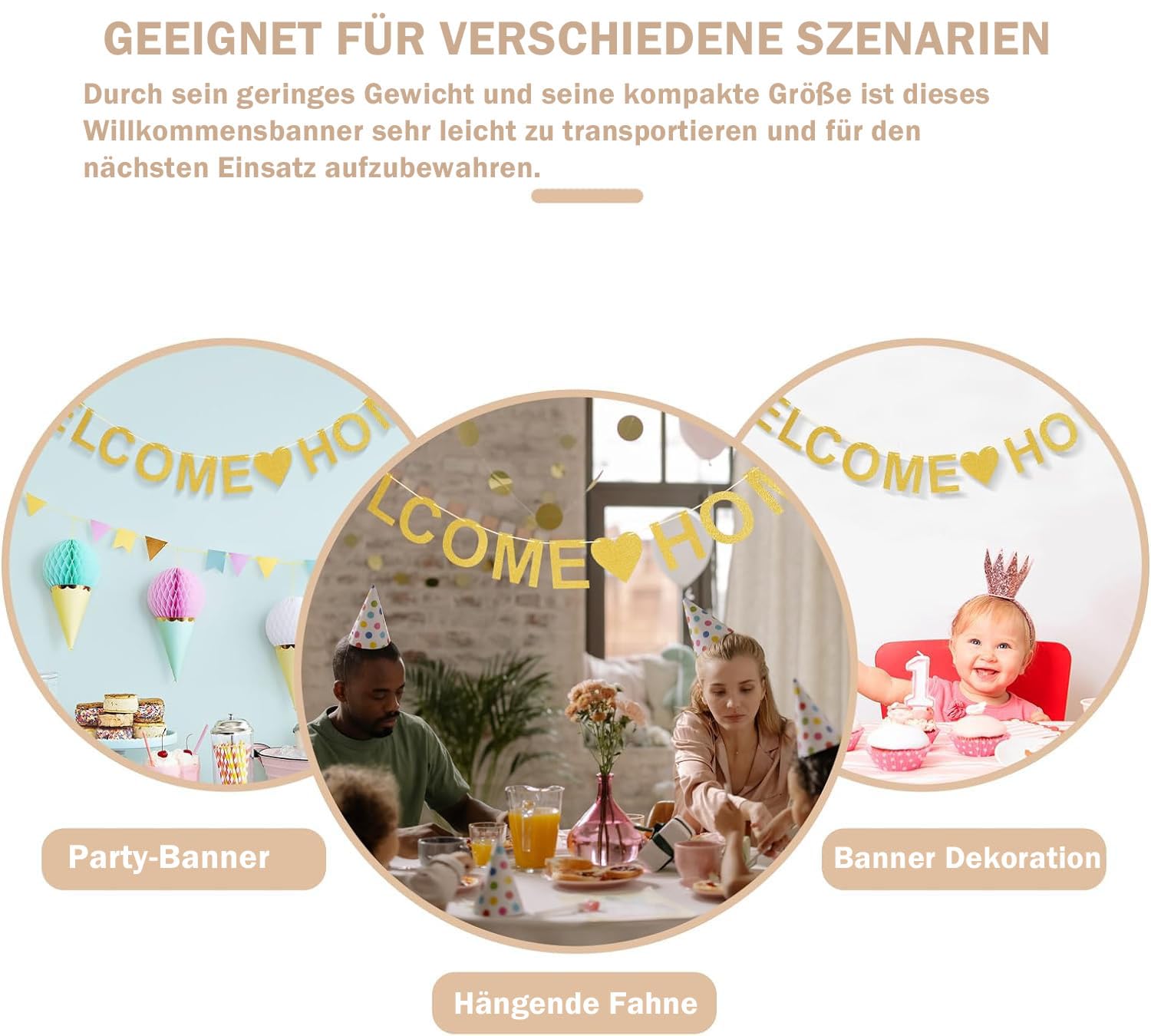 Esshogo Welcome Home Banner Garland Welcome Home Garland Decorative Paper Bunting Letter Flags for Family Party Housewarming Decoration for Friend Relative Baby Health (Gold) - Image 3