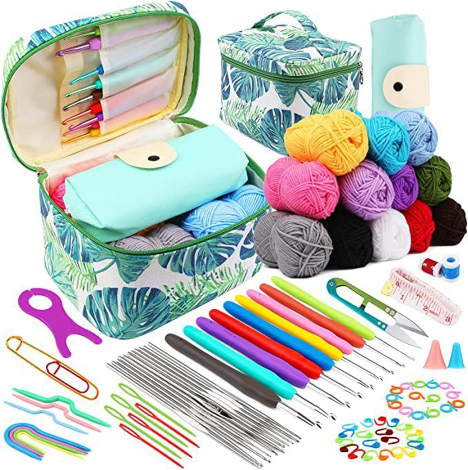 Sixfox Kit per lavori a maglia per principianti, 87 pezzi, con filato all'uncinetto e borsa