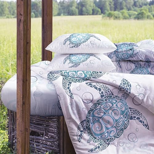 Miniatura 3 de Sleepwish - Juego de edredón con estampado de tortuga, juego de cubrecamas de tortuga hawaiana tamaño Queen en 3D, edredón de playa lindo para cama