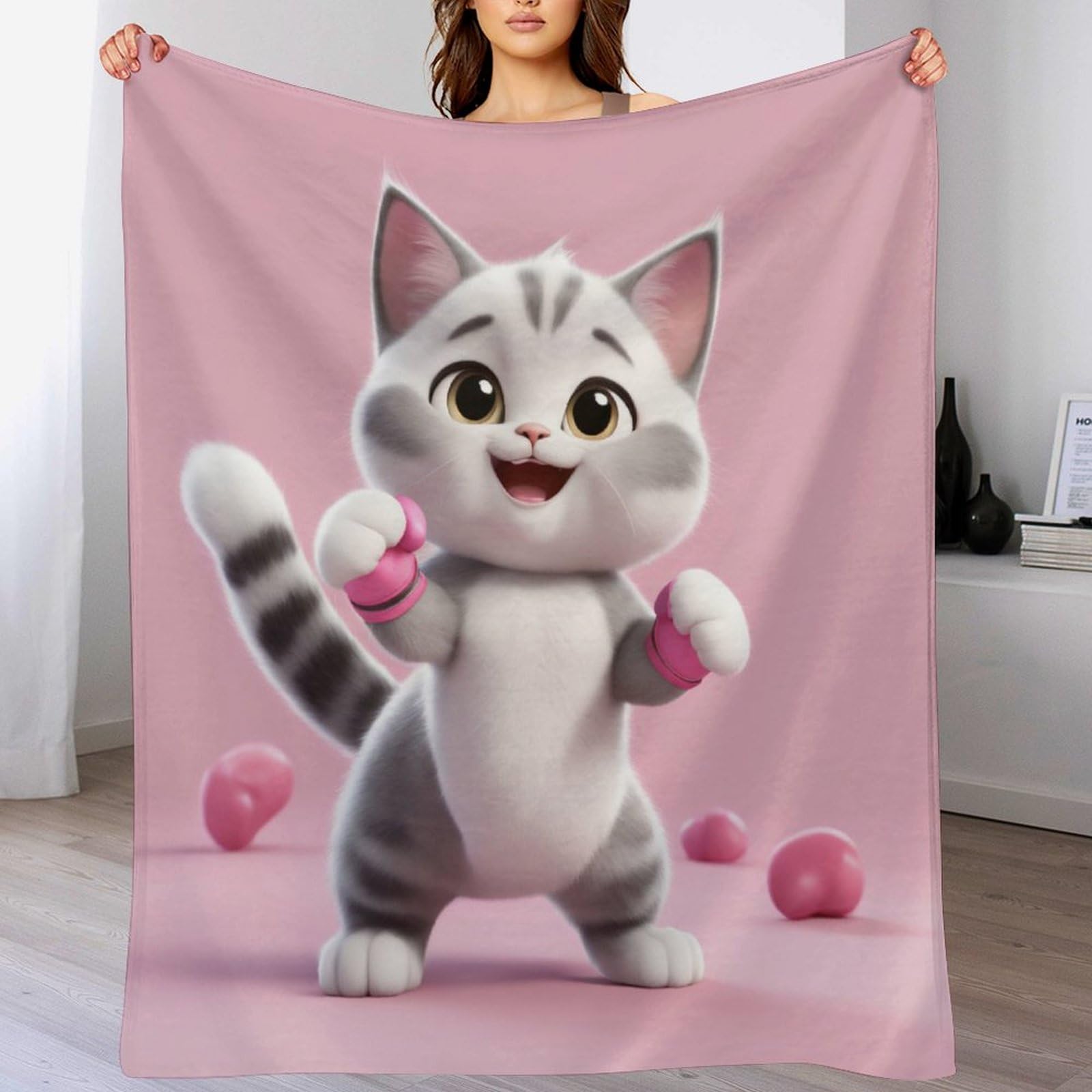 Couverture chat mignon en flanelle lit et canapé pour toutes saisons 100x130cm