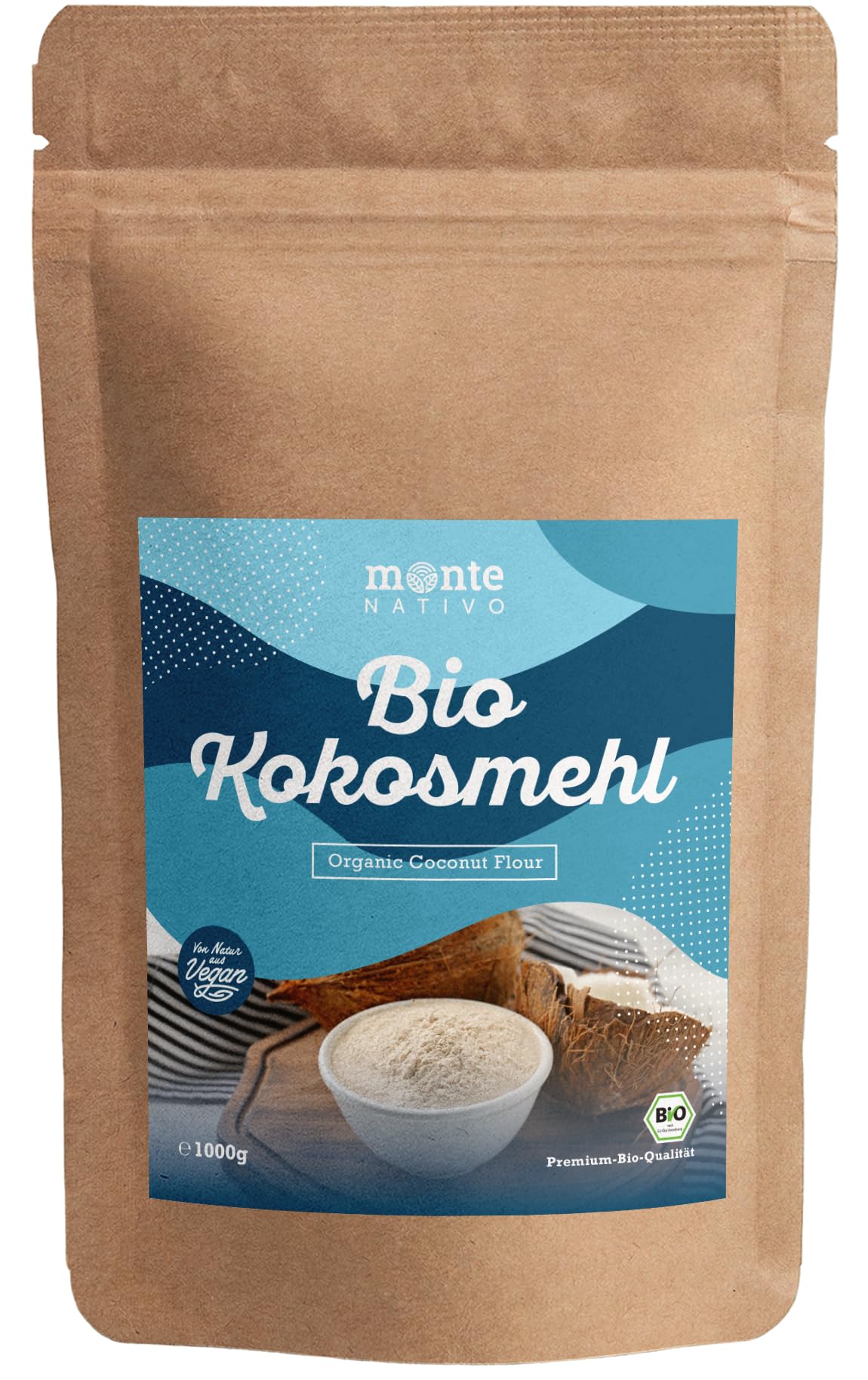 Organiczna mąka kokosowa Monte Nativo 1 kg (1000g) – Bezglutenowa alternatywa dla mąki pszennej – idealna do chleba, wypieków i ciast – Subtelny orzechowo-słodki smak