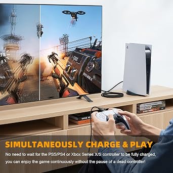كابل شحن USB C/Micro 2 في 1 متوافق مع وحدة تحكم PS5/PS4، نقل بيانات الشحن بطول 6 أقدام سلك شاحن USB من النوع C متوافق مع وحدات تحكم PS5 Dual Sense وPS4 وXbox Series X/Series S-2pack