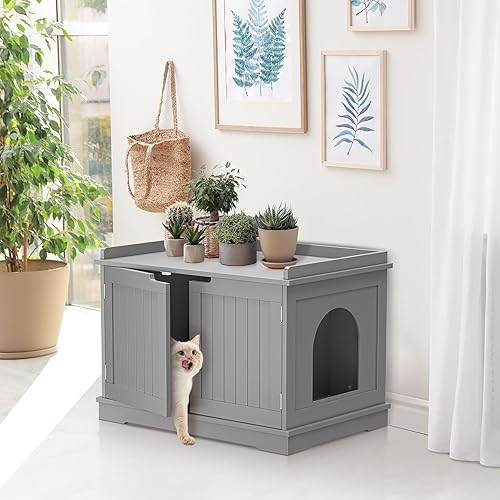 Miniatura 10 de Caja de arena para gatos, caja de arena oculta para gatos, caja de arena para muebles, mesa de casa para gatos, mesita de noche con almohadilla para