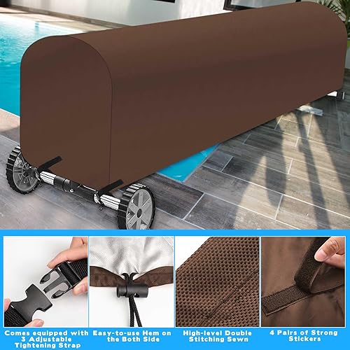 Miniatura 5 de Woanger Cubierta de carrete solar para piscina, impermeable, resistente a los rayos UV, para piscina enterrada (24 pies, café)