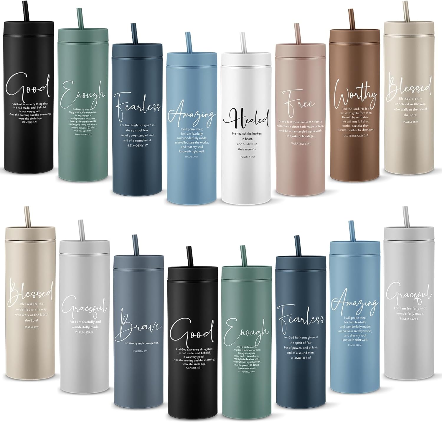 Teenyyou 30 Pcs Christian Mother's Day Tumbler Church Gifts for Women Bible Verse Skinny Cups 16 oz Plastic Religious Cups with Lid Straws for Administrator Volunteer Nurse Fathers Day (Bible Boho)