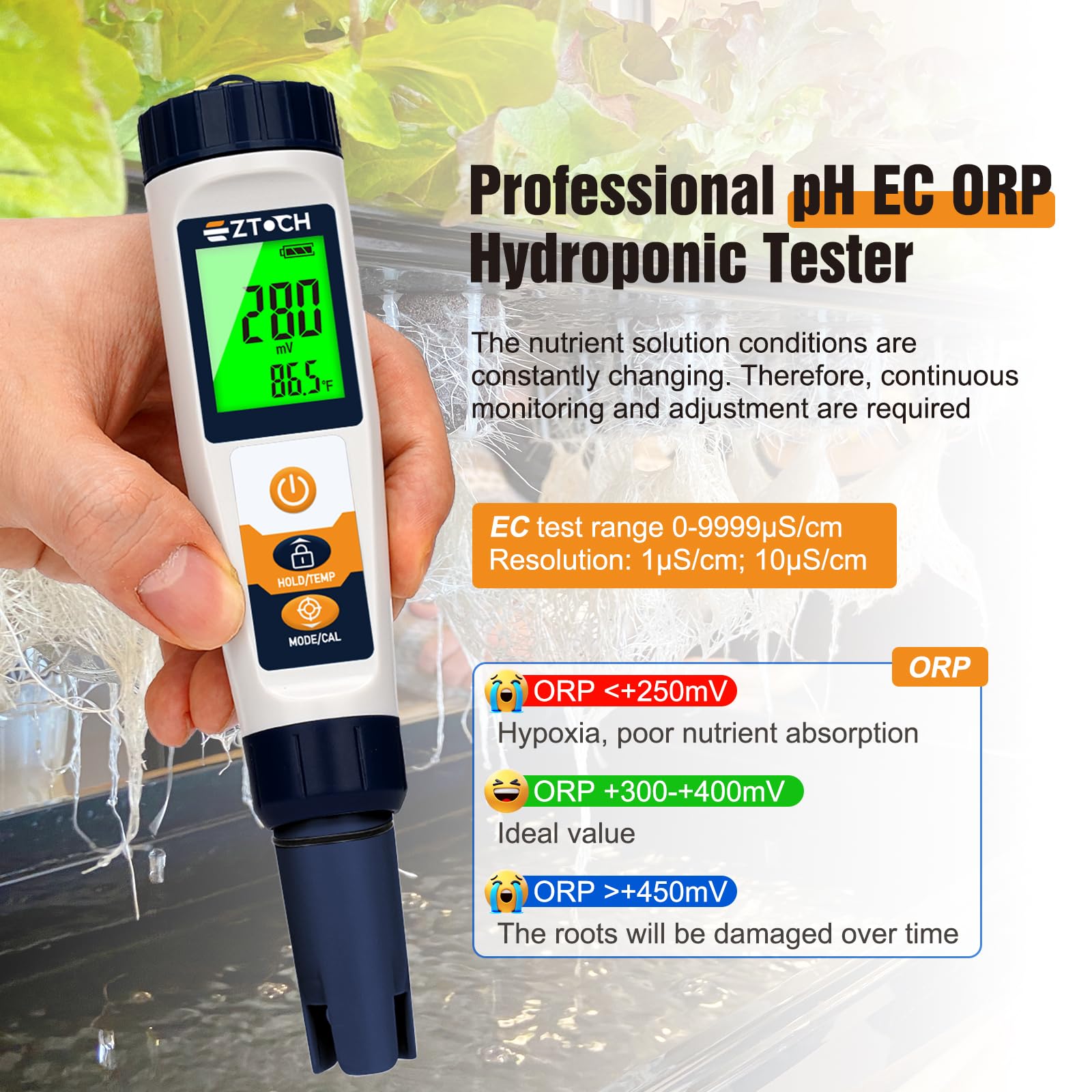 Medidor de agua de hidrógeno pH H2 ORP, medidor hidropónico pH TDS EC, 6 en 1 pH H2 ORP TDS EC Temp Tester para agua potable y piscina, probador de hidrógeno disuelto para botella de agua de hidrógeno
