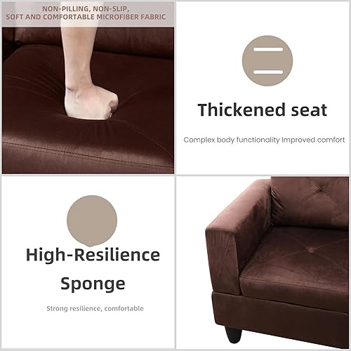 Miniatura 5 de FONTOI Sofá modular en forma de L, sofás modernos para sala de estar, cómodo sofá modular de 4 asientos con almacenamiento otomano para dormitorio,