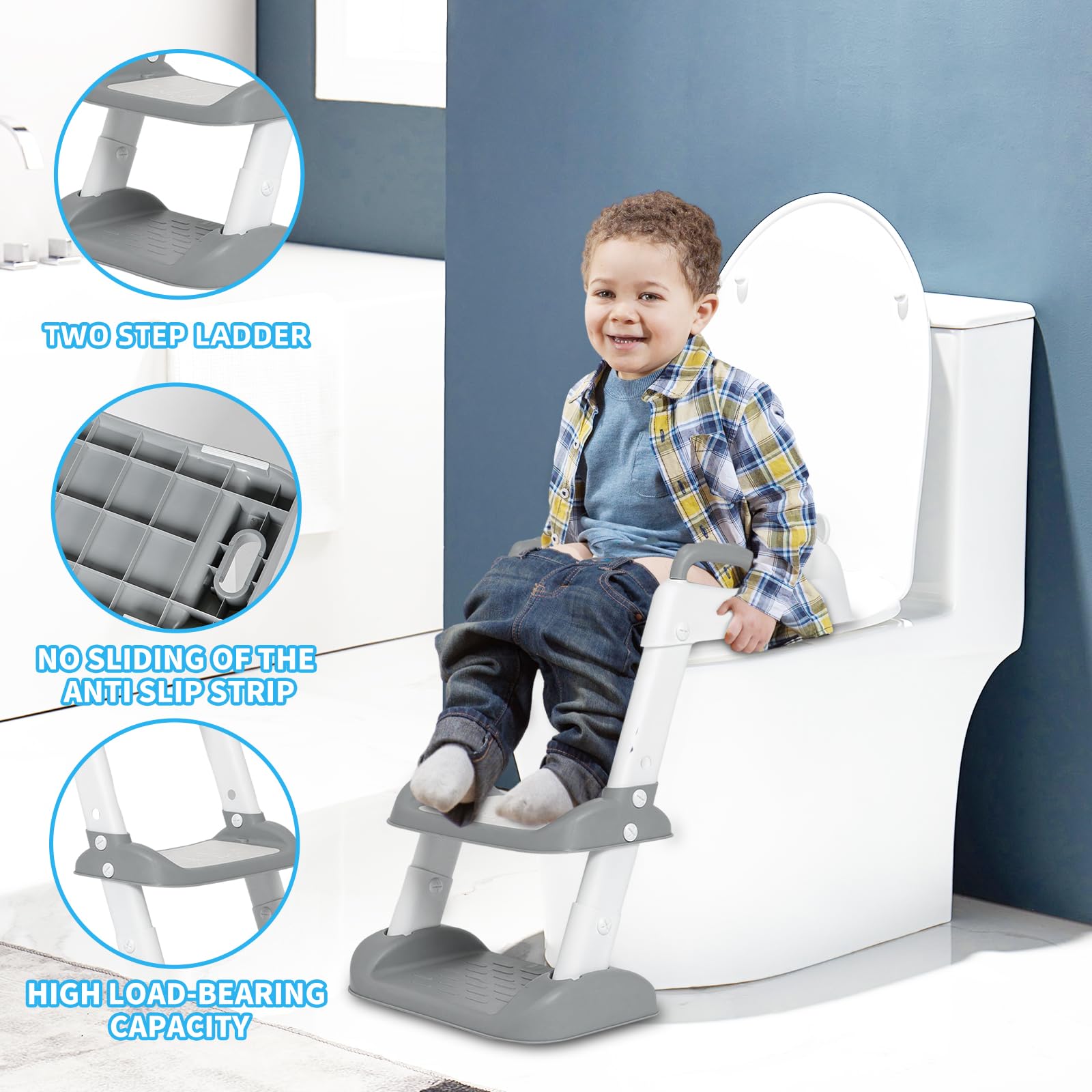 Reducteur Toilette Enfant,Abattant WC Antidérapant Échelle Réducteur, Pliable et Réglable, Réducteur WC Enfant Siege Toilette Enfant avec Marche Adapté pour Apprentissage de la Propreté