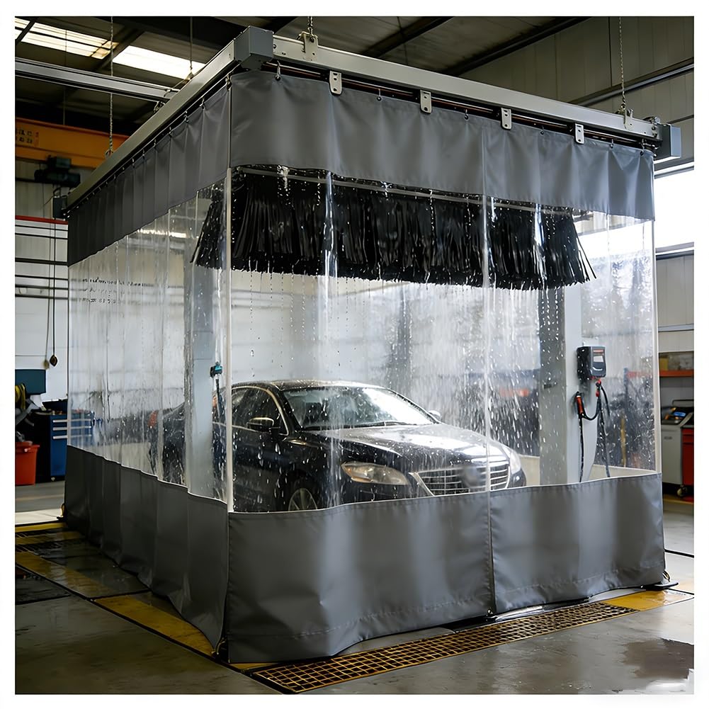 GJMSSMY Heavy-Duty Waterproof Car Wash Partition Curtain with Eyelets, Industrial Divider Curtains - Partition Space Quickly, Outdoor Vinyl Curtain for Patio Pergola Porch(Gray,3x3m/9.8x9.8ft)