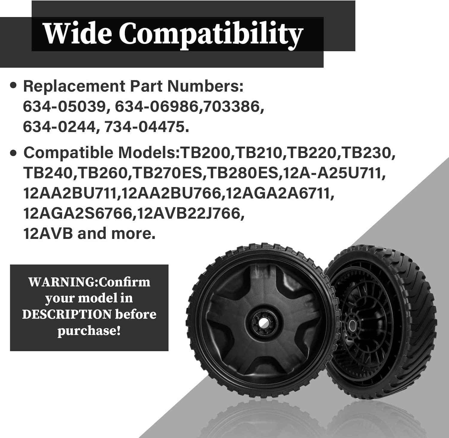 634-05039 Lawn Mower Wheels Replacement Part, Compatible with Troy-Bilt MTD Craftsman Cub Cad et Lawn Mower, Replaces 634-06986, 703386, 634-0244, 734-04475 Mowers Assembly, 2 Pack
