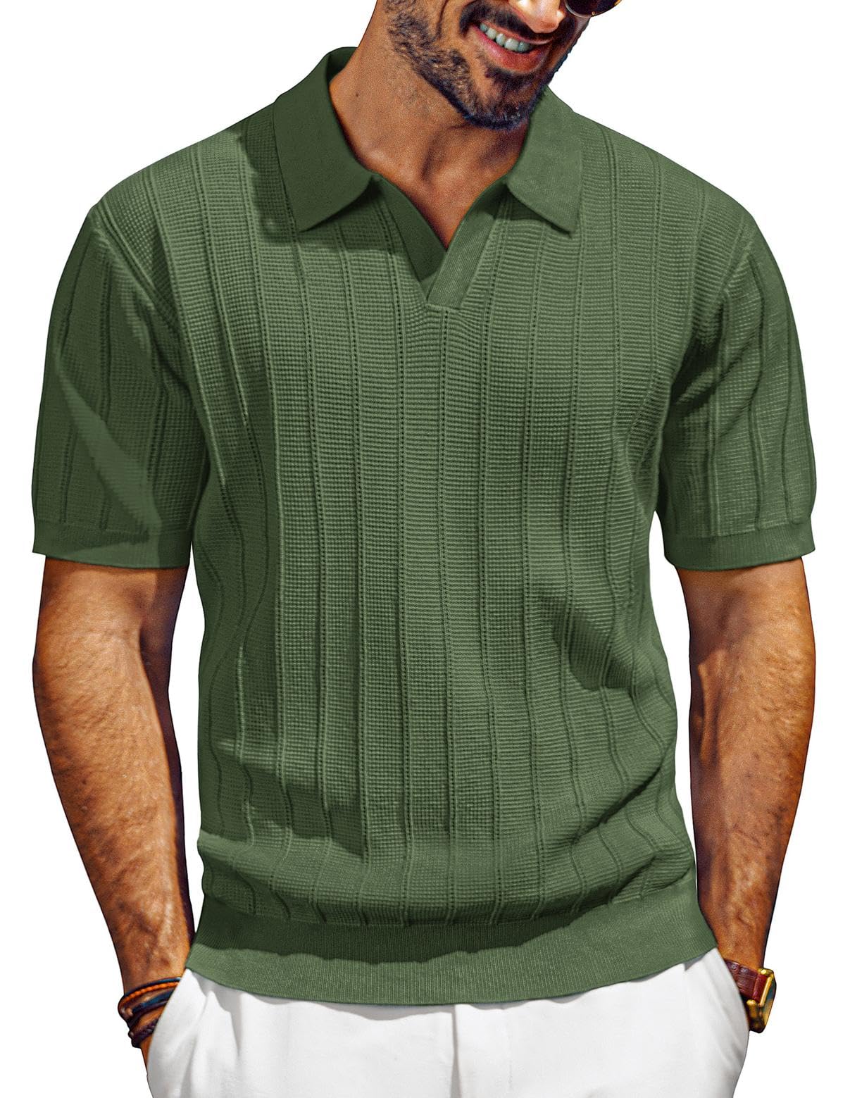PJ PAUL JONES Strick Poloshirt Herren Kurzarm V Ausschnitt Sommer Golf Polo Tshirt