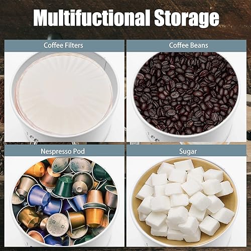 Miniatura 5 de Urnseh Soporte para filtro de café, soporte para filtro de café con tapa, recipiente redondo de esmalte blanco para mostrador, decoración rústica de