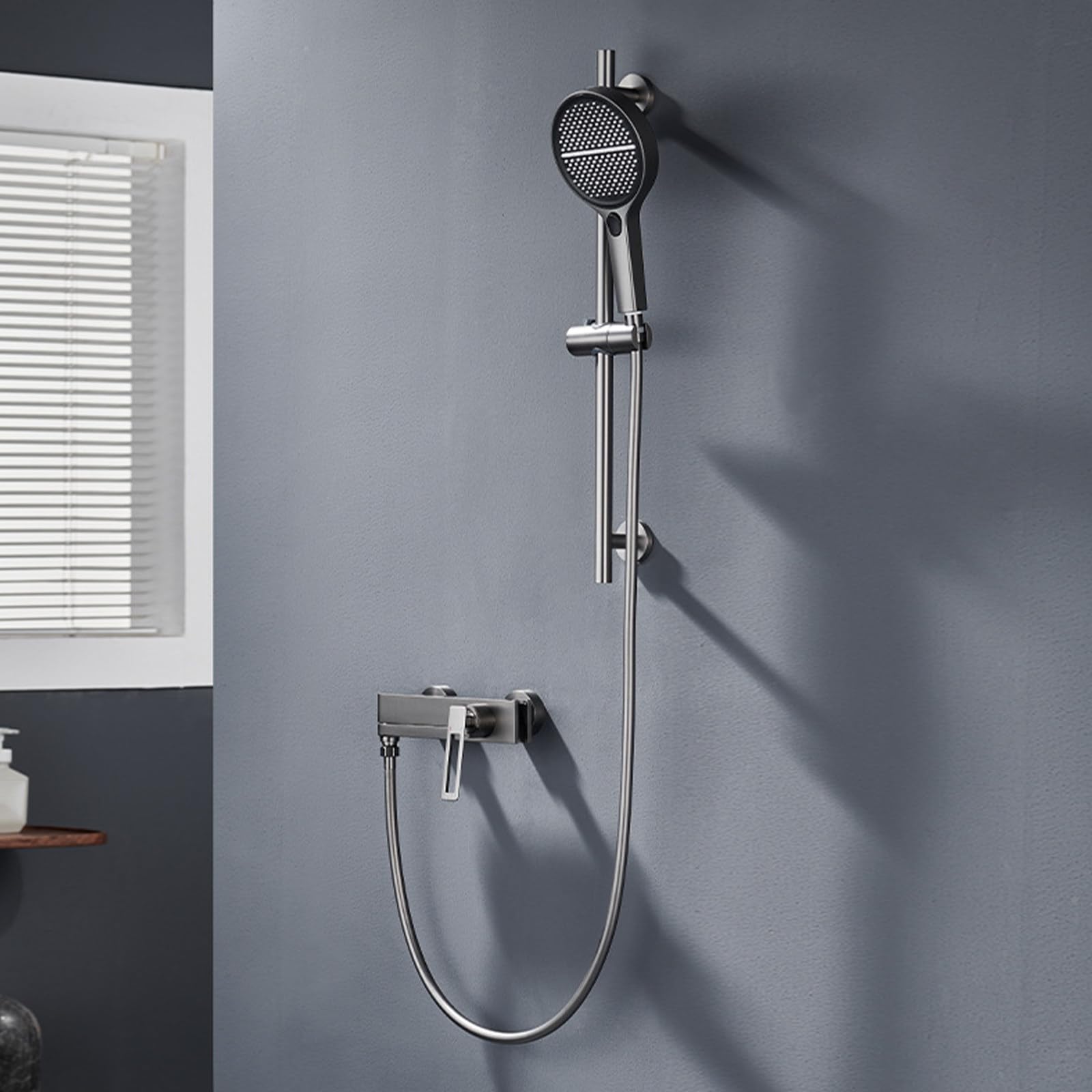 SWENEEN Gray Wall Mounted Bathtub Faucet With Handheld Spray Gun Single Handle Brass Tub Mixer Tap For Bathroom Spa Experience,With Adjustable Slide Bar