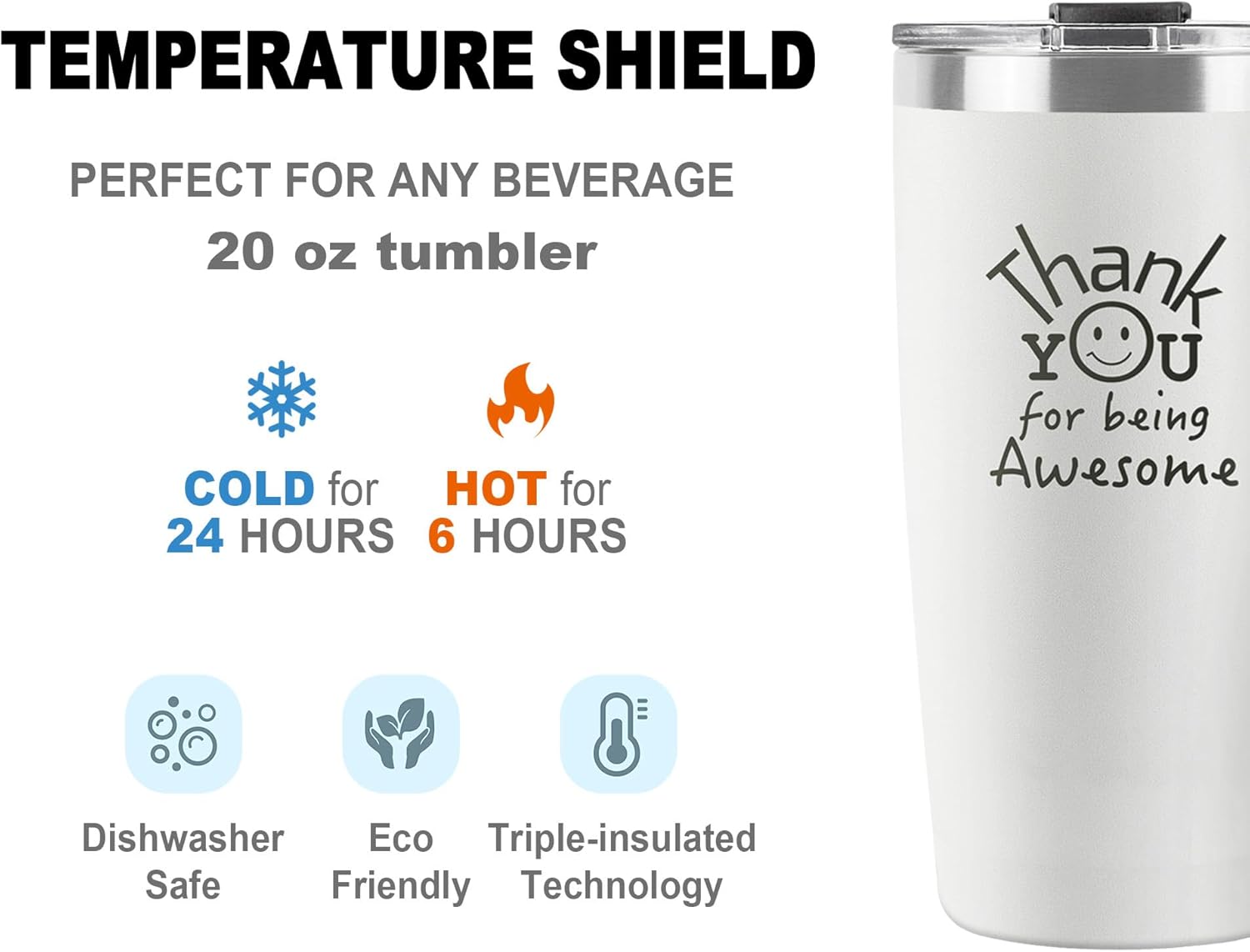 DLOCCOLD Thank You for Being Awesome Tumbler - Valentine's Day Gift, Appreciation for Employees, Coworkers, Teachers, Friends - Administrative Day Gift - White - Image 2