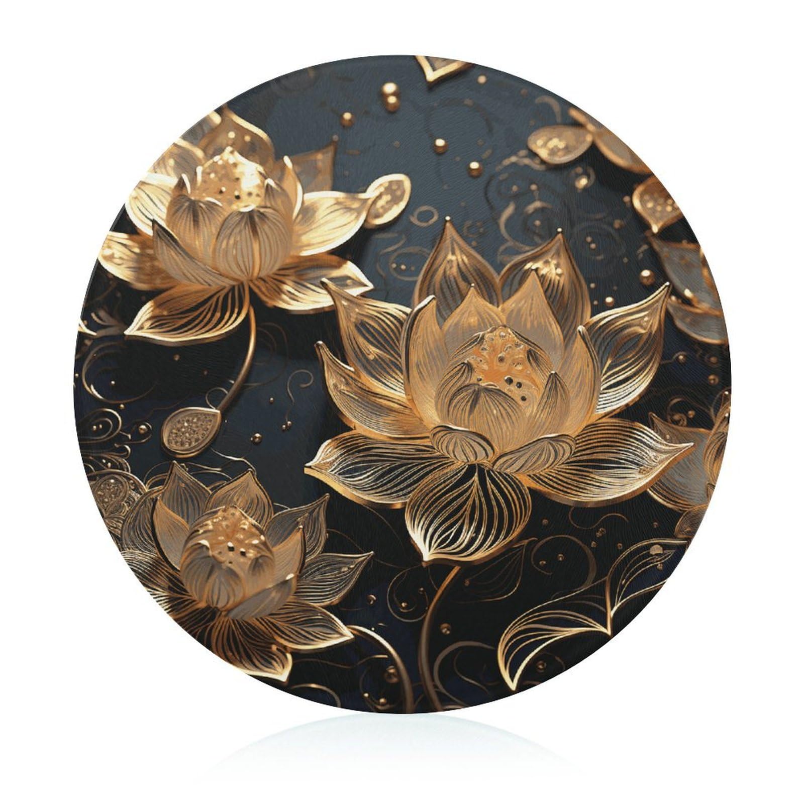 Planche à découper en verre durable et résistante aux rayures avec fleurs dorées pour cuisine