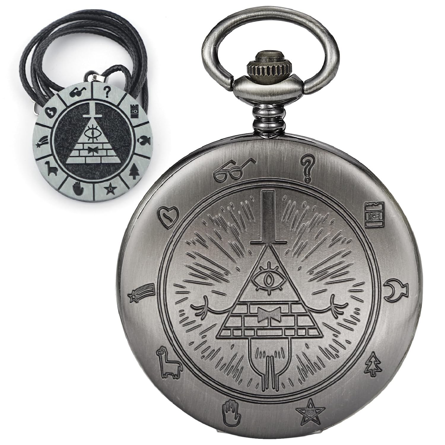 Tiong Weird Town Triangle Devil Quartz Pocket Watch Gravity Bill Cipher Fall Time Necklace Pendant Clock Gifts