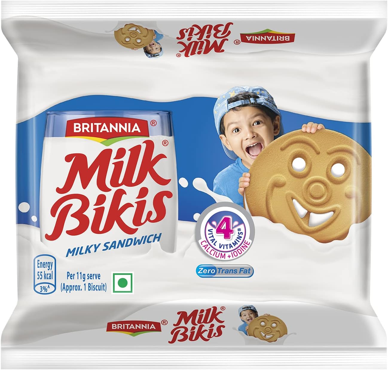 Britannia Milk Bikis Milky Sandwich Cream Biscuits, 188g or upwards (Weight may vary)