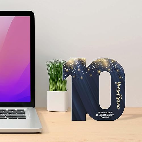 Miniatura 5 de Baudville Trofeo acrílico a todo color - Premio de servicio a empleados de 10 años - Azul - Premio para empleados - Impresión personalizada de hasta