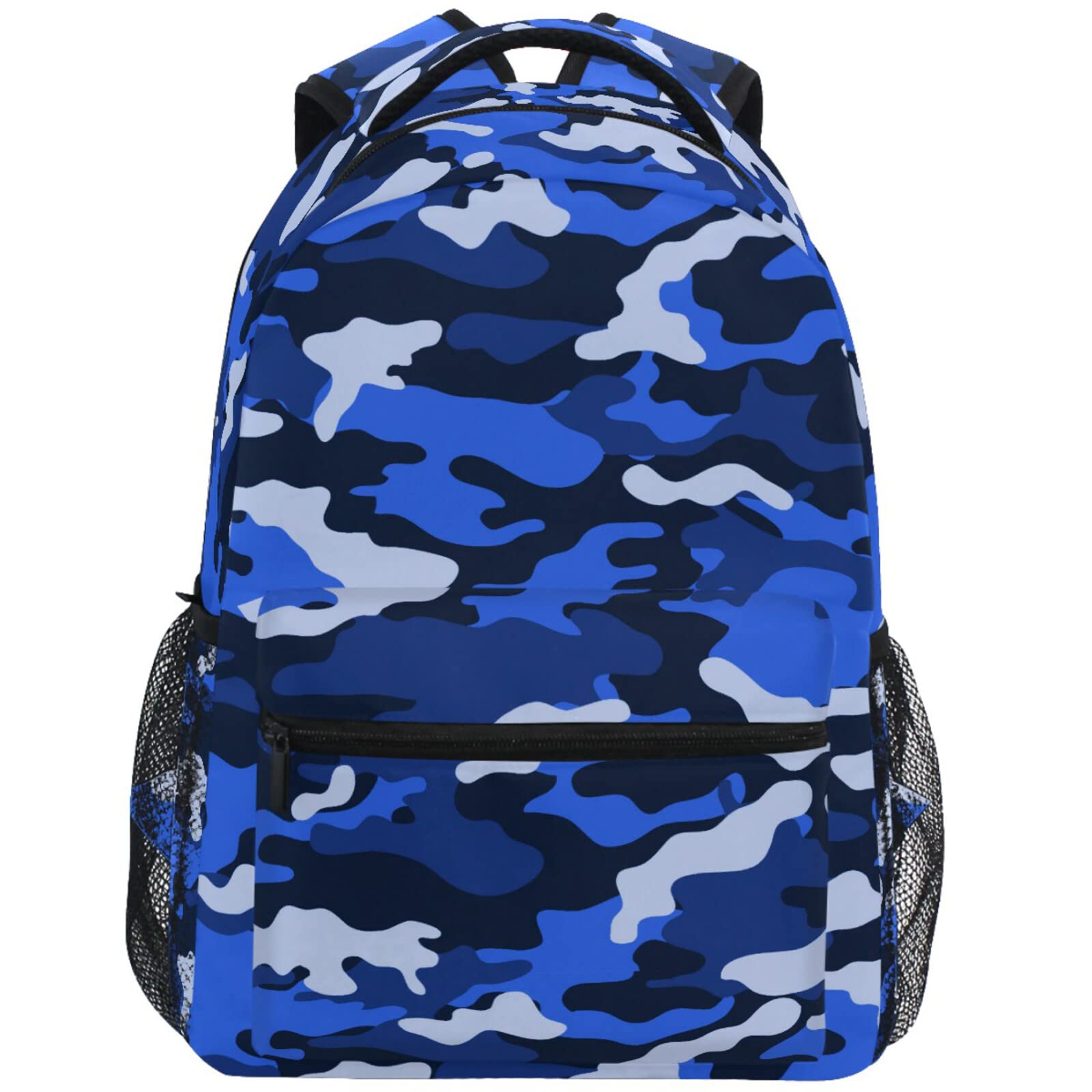 ZZKKO Camo Camouflage Blue School Backpacks Book Bag for Boys Girls Travel Hiking Camping Daypack Work Laptop Backpack