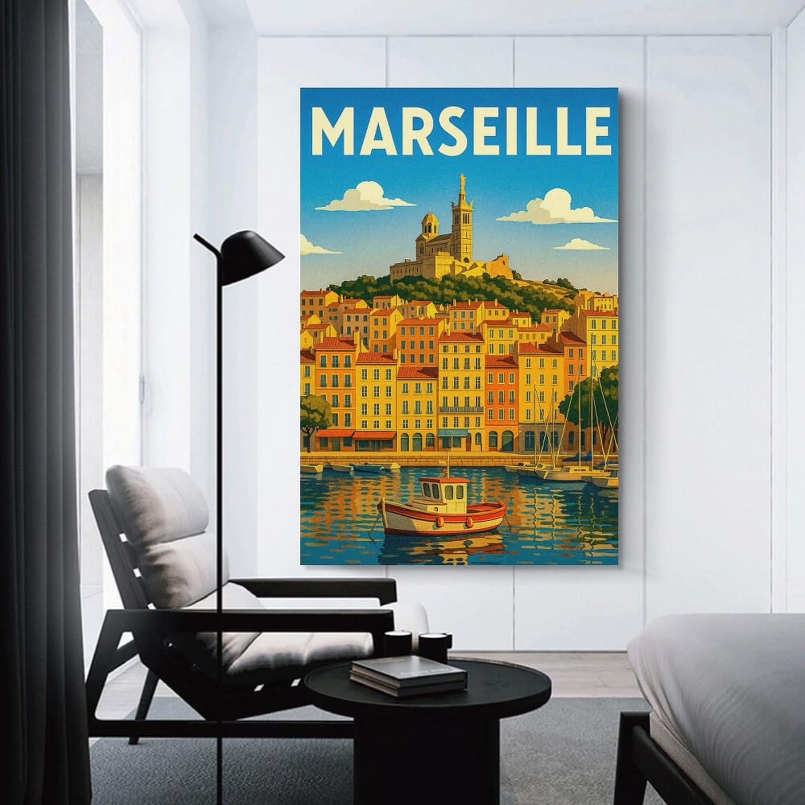 Junmoney Decorative Wall Artwork Marseille Travel (4), 24x36inch(60x90cm), for Living Room, Lounge Or Sitting Room, Modern Wall Decor for Cosy Interiors