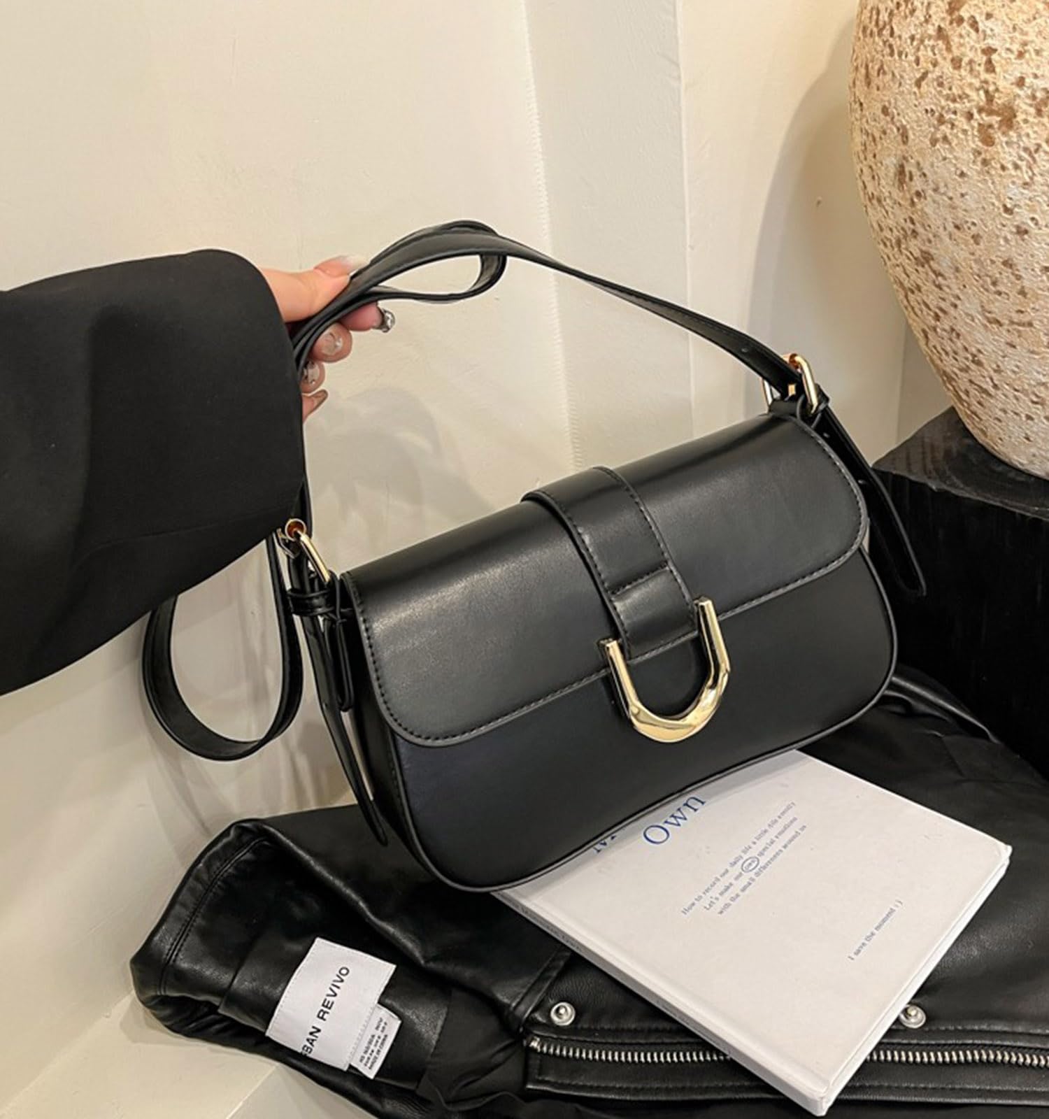Amszke Shoulder Bag for Women Y2K Trendy Crossbody Purse 90s Hobo Handbags Clutch Classic Retro Leather Bag Satchel with 2 Removable Strap(y2k-black)