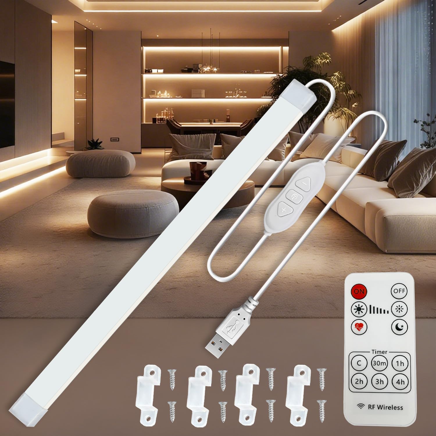 MDee COB LED Under Cabinet Strip Light with Remote, 4000K White, 1.5M