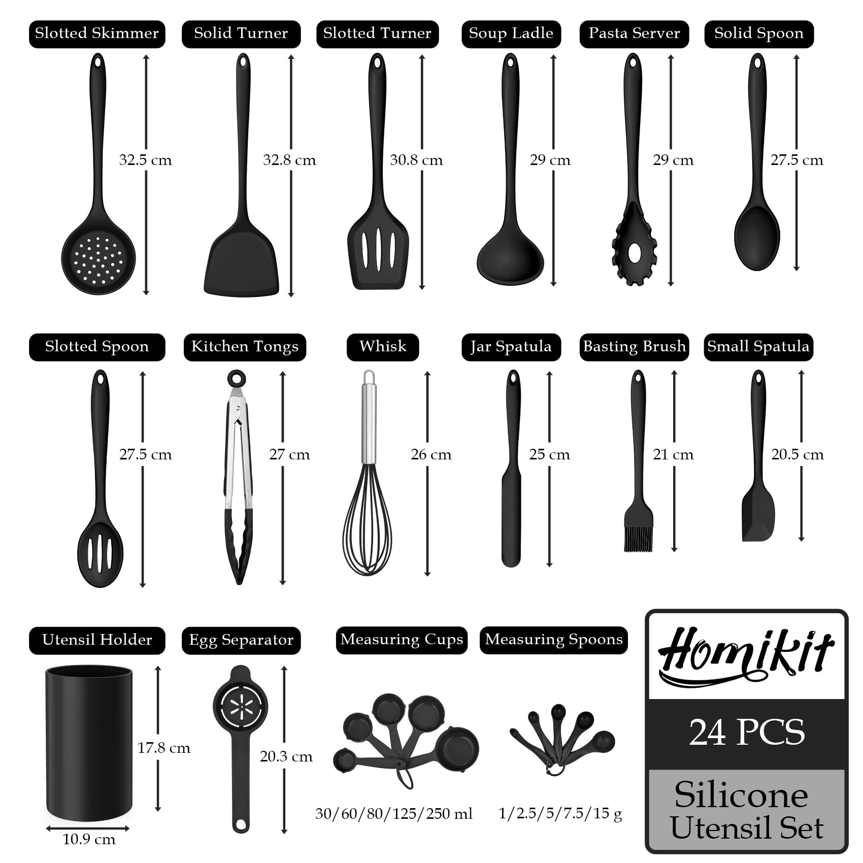 Kitchen Utensils Set, Homikit 24 Piece Silicone Cooking Utensils Set including Holder - Image 3