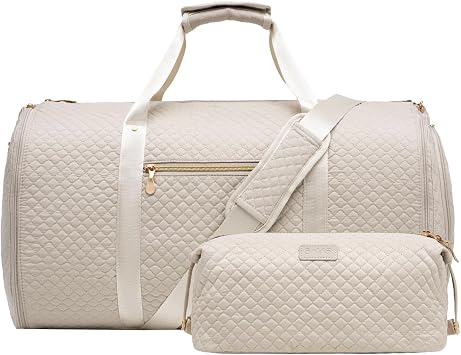 Coolife Garment Bag Carry On Convertible Travel Duffel Bag with Shoe Pouch Weekender Bag for Women Men 2 in 1 Hanging Suit Bag with Shoulder Strap Business Travel Bag White, Standard