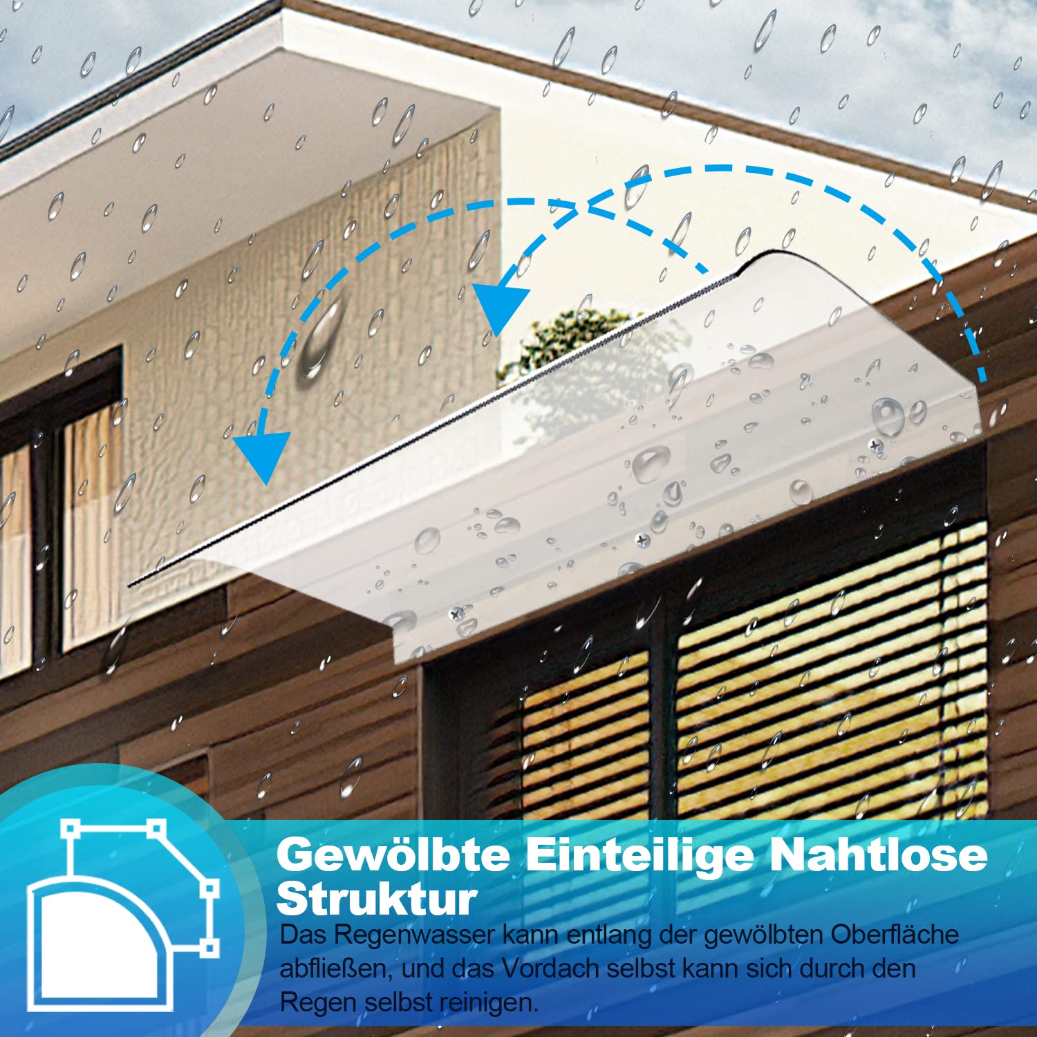 Gimisgu Vordach Haustürvordach 40x80cm Regenschutz Pultbogenvordach 3,5mm Transparent Pultvordach Überdachung Vordach für Haustür