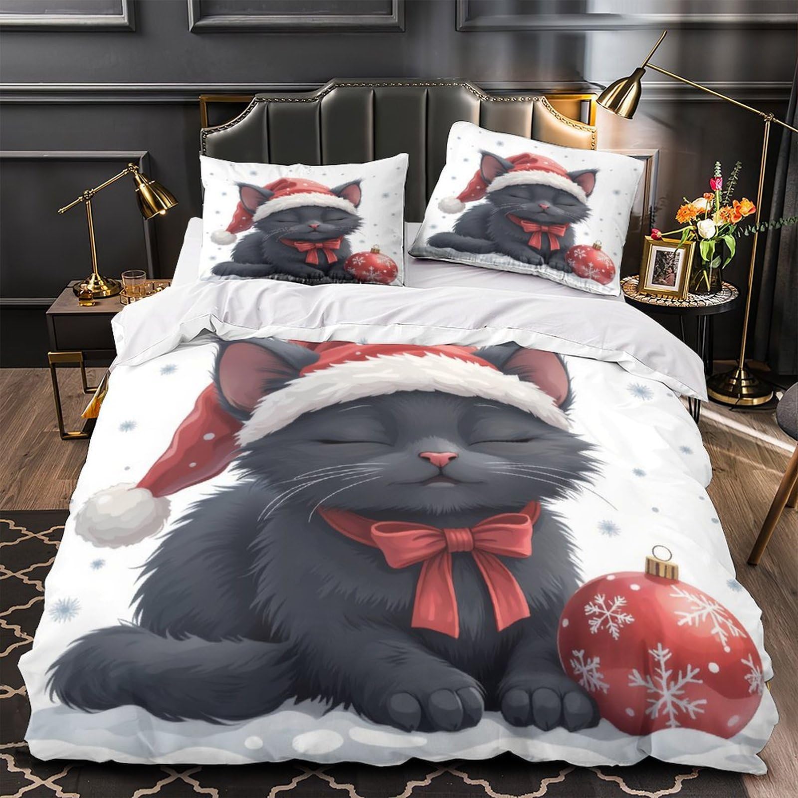 Housse de Couette Chien Chocolat 3D anti-plis, Parure de Lit 260x220cm Microfibre zippée douce