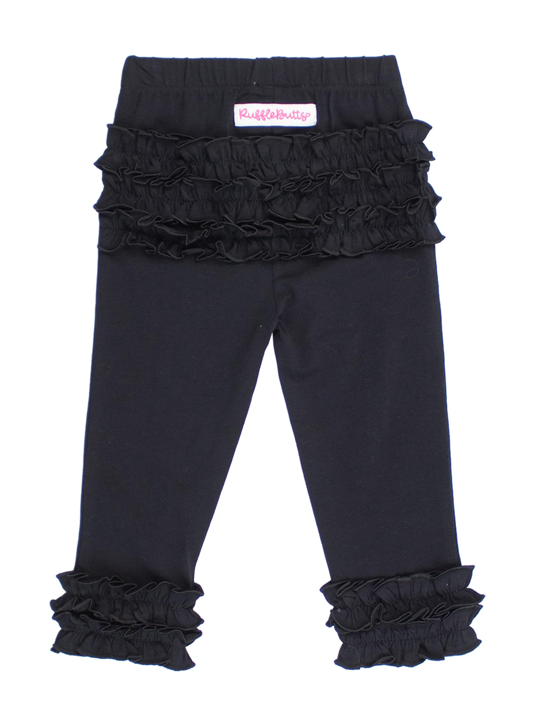 RuffleButts® Baby/Toddler Girls Soft Knit Ankle Length Ruffle Leggings - Black Ruffle, 0-3m