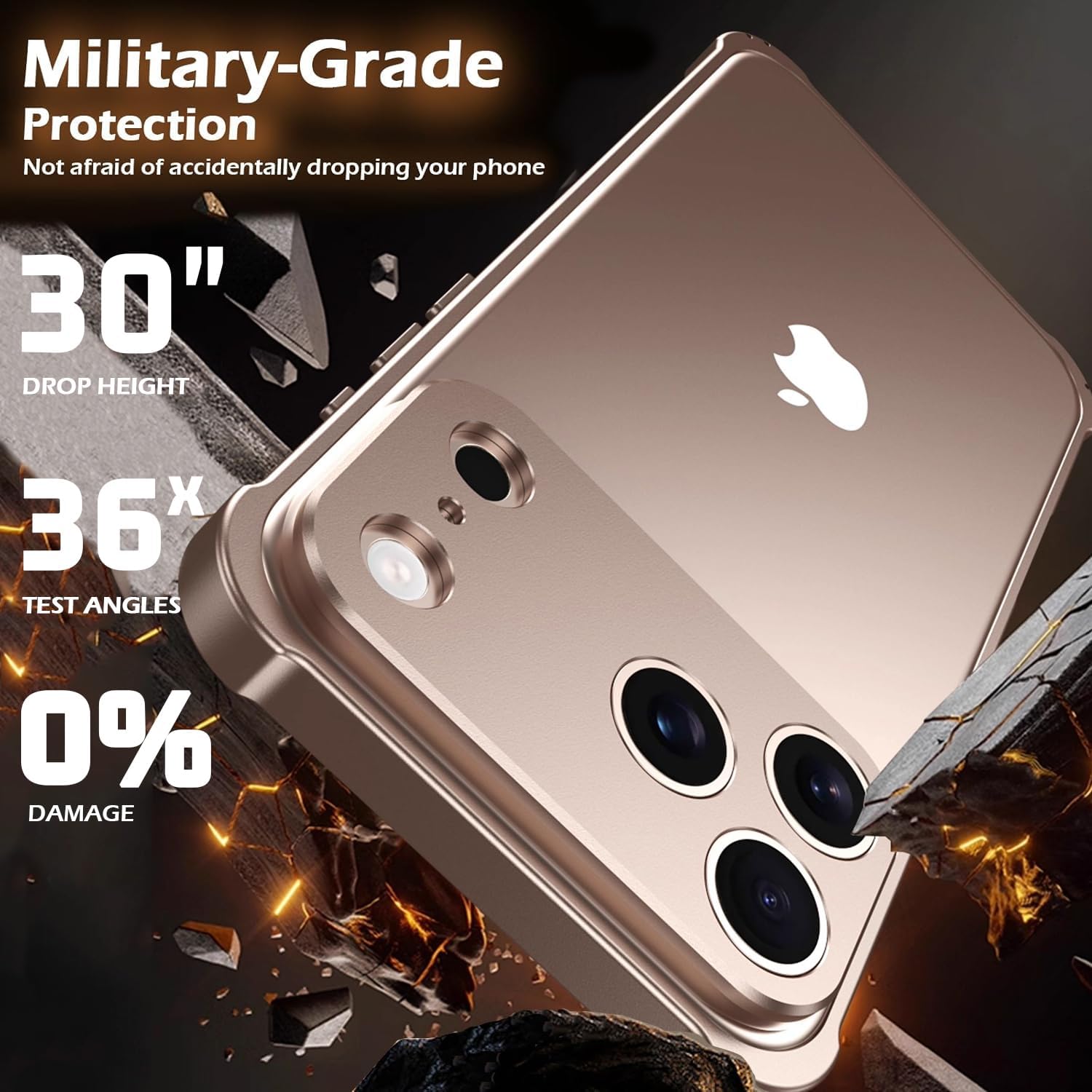 Metal Bumper Case for iPhone 17, Slim Lightweight Design, Easy Snap Installation, Metal Camera Protection Ring, Desert