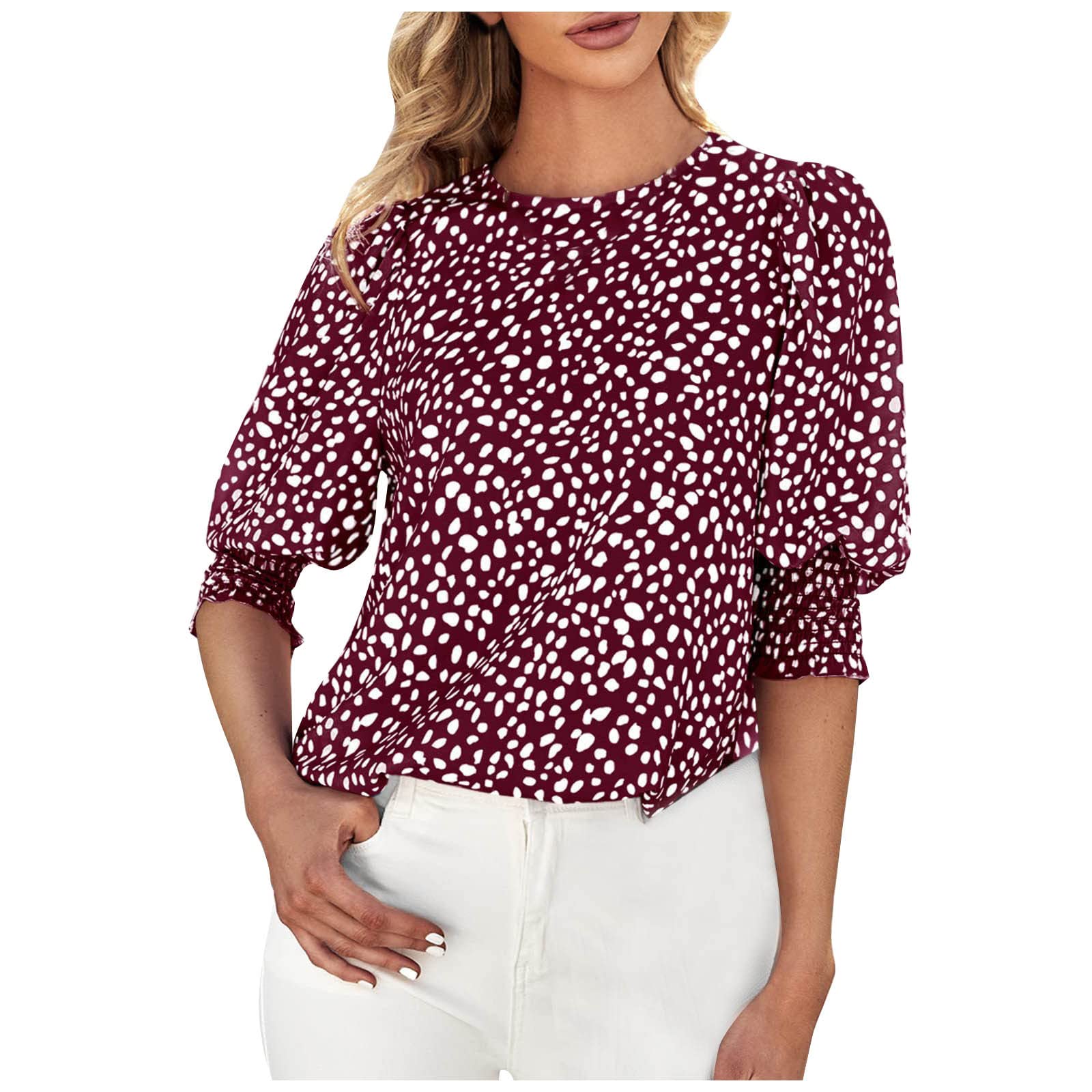 NUSGEAR 2023 Camiseta Mujer Manga Corta Volantes Verano Moda Impresión de Lunares Camisa Blusa Cuello Redondo Basica Camiseta Elegant Suelto Tops Casual Fiesta Cómodo T-Shirt Original tee Playa