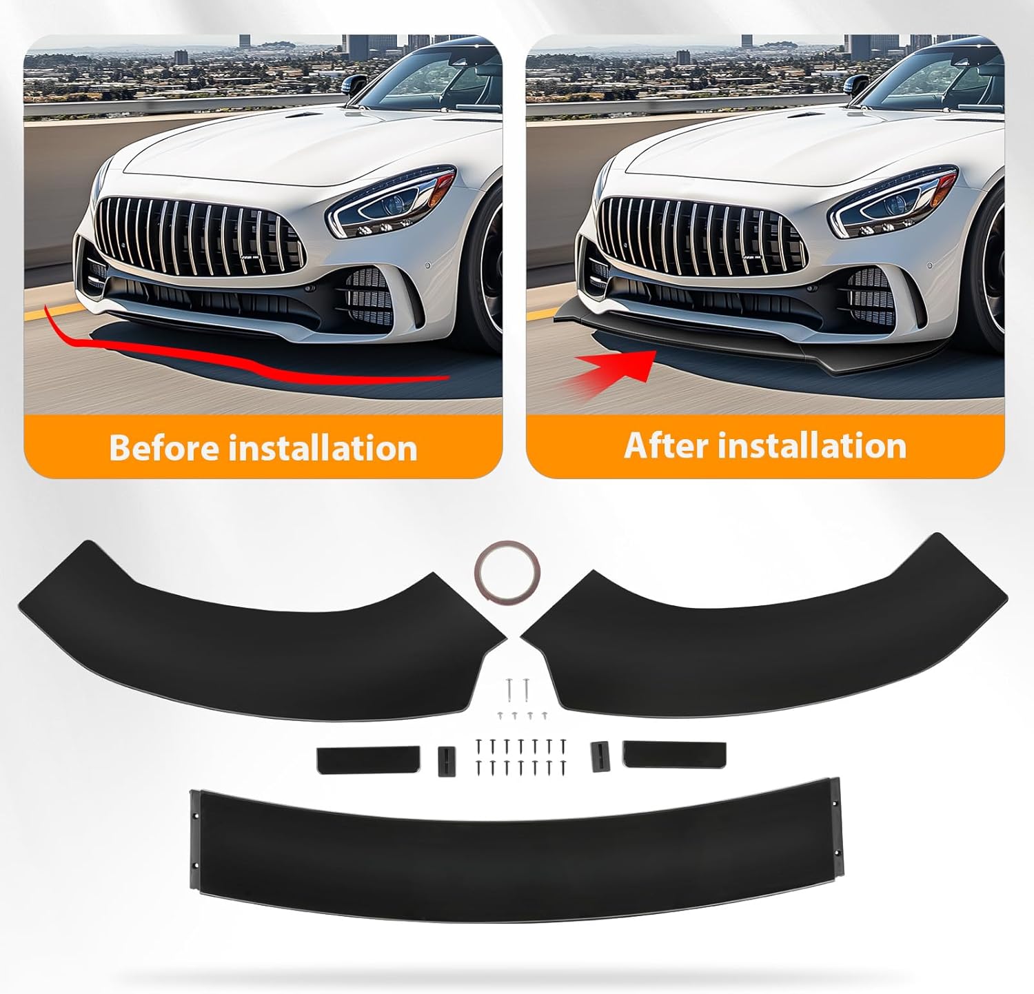Universal Front Lip for Car,3PCS Kit Front Bumper Lip Spoiler Diffuser Protector Wide Body Kit for Pontiac G8 GT GTO,Infiniti Q50,Nissan Maxima,Dodge Magnum R/T SXT,Ford Mustang,Acura TLX