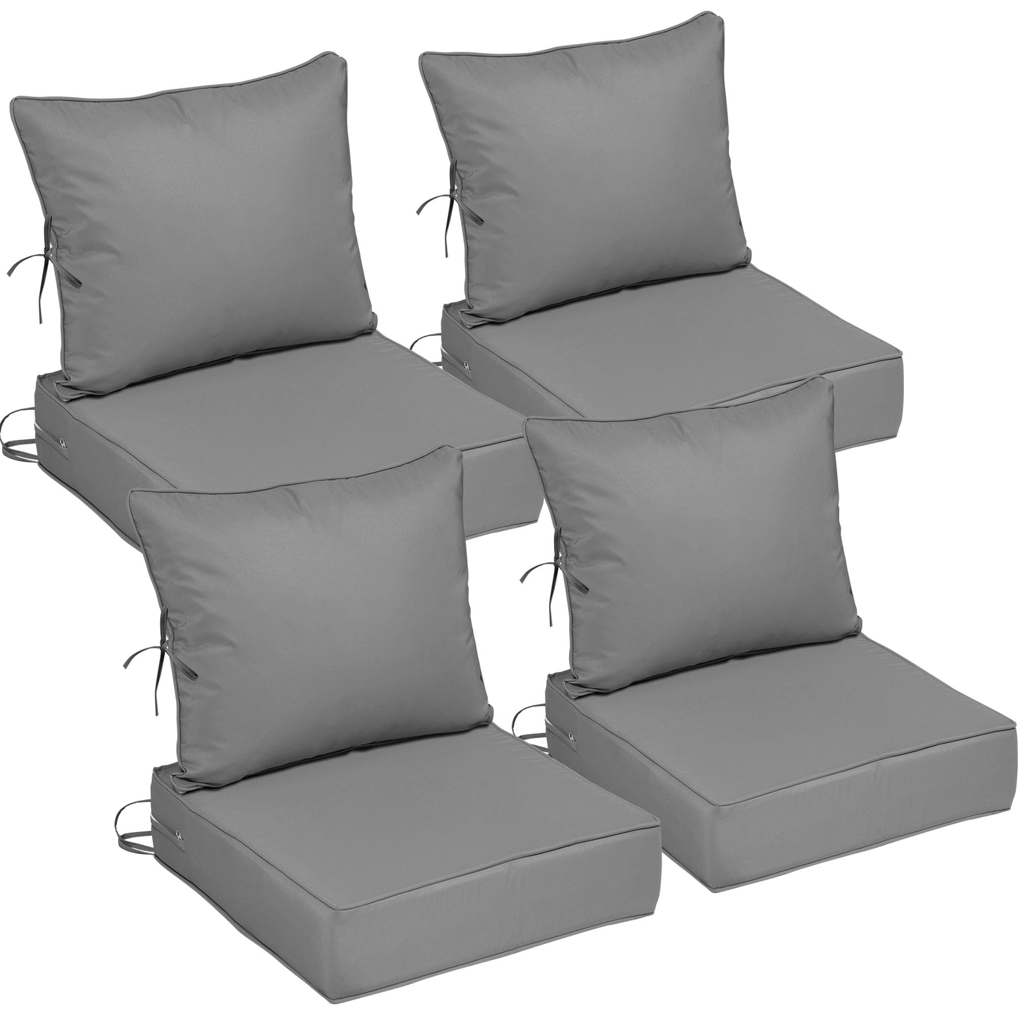 22x22 Outdoor Chair Cushions Set of 4, Waterproof Deep Seat Cushions for Patio Furniture with Removable Cover, Fade Resistant 4'' Outdoor Seat Cushion with Ties &amp; Handle for Sofa Loveseat,Light Gray