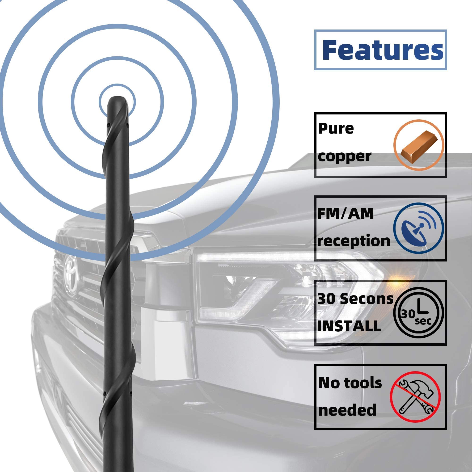 Antenna BA-BOLING compatibile con Toyota Tundra 2000-2020 | Antenna di ricambio in gomma flessibile a prova di lavaggio auto, progettata per una ricezione ottimizzata FM/AM
