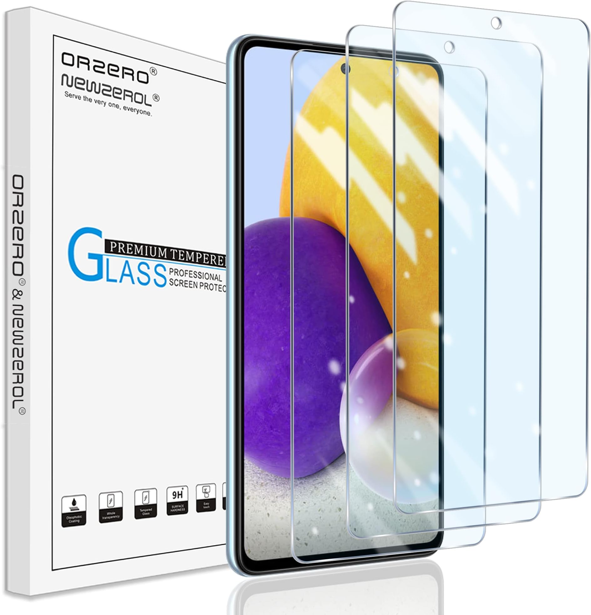 (3 Pack) Orzero Compatible for Samsung Galaxy A73 5G Screen Protector, Tempered Glass 2.5D Arc Edges 9 Hardness HD Bubble-Free