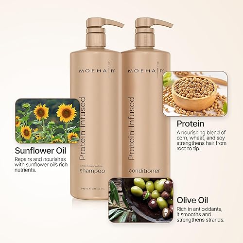 Miniatura 2 de MOEHAIR Champú y acondicionador espesante 2 en 1 con infusión de proteínas para cabello fino  Tratamiento capilar proteico para suavizar, nutrir,
