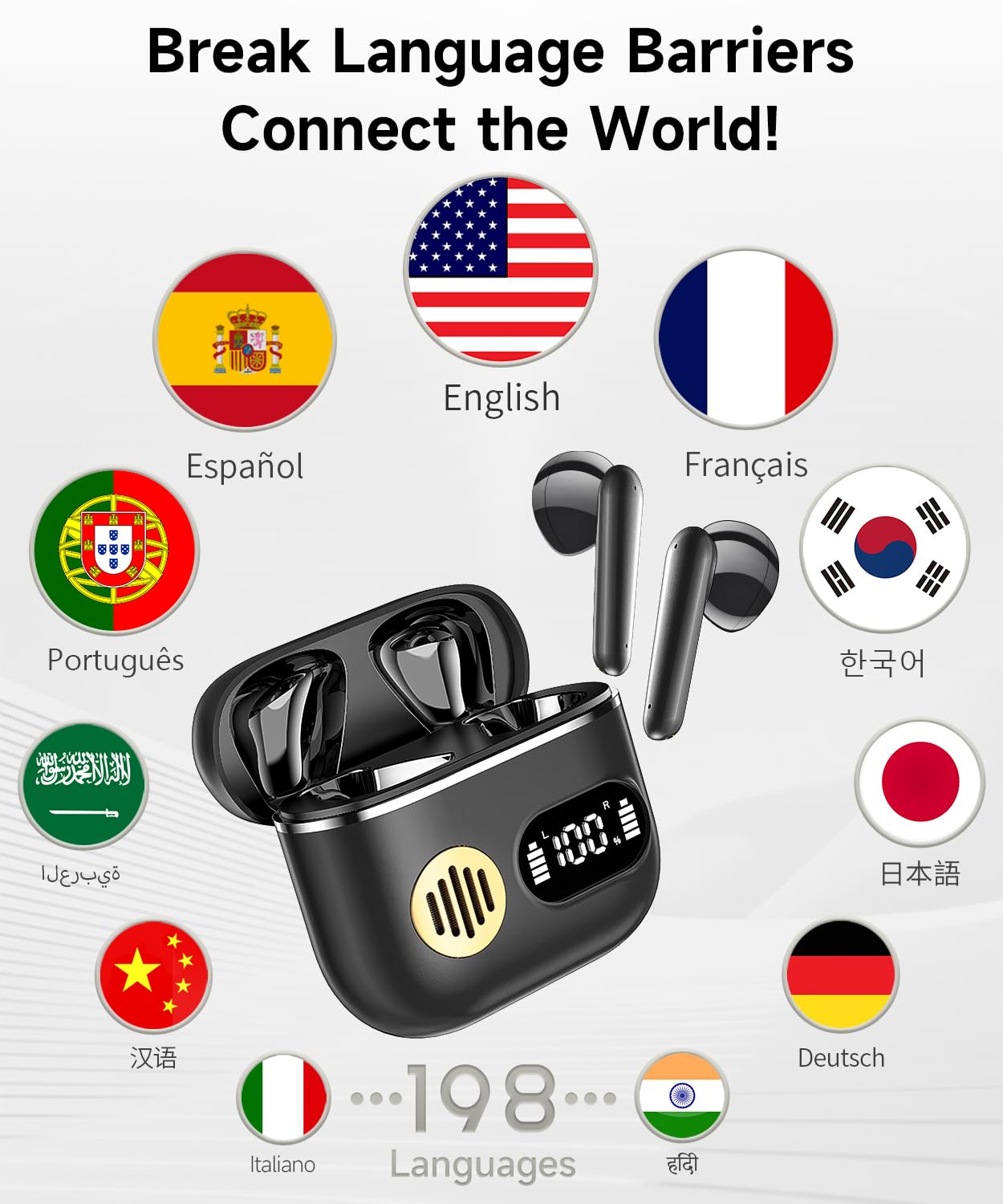 Auricolari wireless, cuffie Bluetooth 6.1 Bass Stereo, 2026 Bluetooth Traduzione AI Auricolari in Ear con doppio display LED Cuffie Bluetooth per palestra/corsa/allenamento