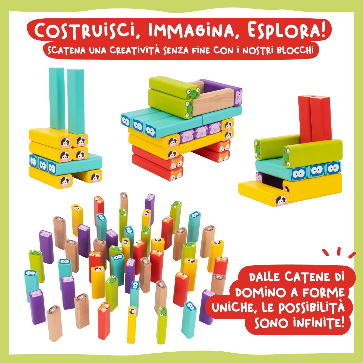 Nene Toys - Torre Magica Colorata in Legno con Animali – Gioco Educativo da Tavolo per Bambini - Gioco Didattico 4 in 1 per Bambini da 3 a 9 anni – Giocattolo Ideale come Regalo per Genitori e Figli