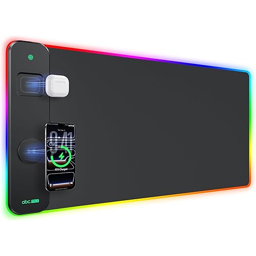 3-in-1 RGB Gaming Mouse Pad with Magnetic Wireless Charging, 31.5"x15.8" Large, 24 Light Effects, Non-Slip Base, Waterproof Ultra-Smooth Surface, No Adapter