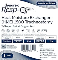 Vista 2 de Dynarex 30303 Series Resp-02 Trach HME 1500 - Intercambiador de humedad de calor con traqueotomía en forma de T con puerto giratorio O2, paquete