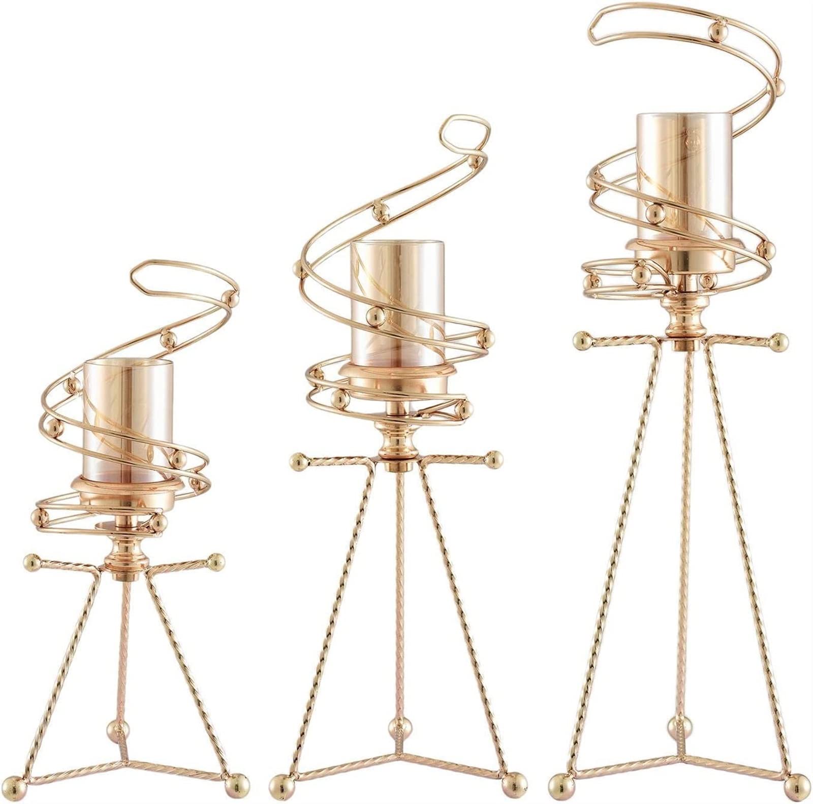 candlestick holders, 3pcs Vintage Iron Pillar Candlestick Gold Home Ceremony Anniversary Decor