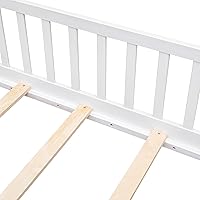 Vista 6 de Cama de madera resistente estilo Montessori para niños y niñas que aprenden a caminar, con materiales naturales con rieles y listones para mayor