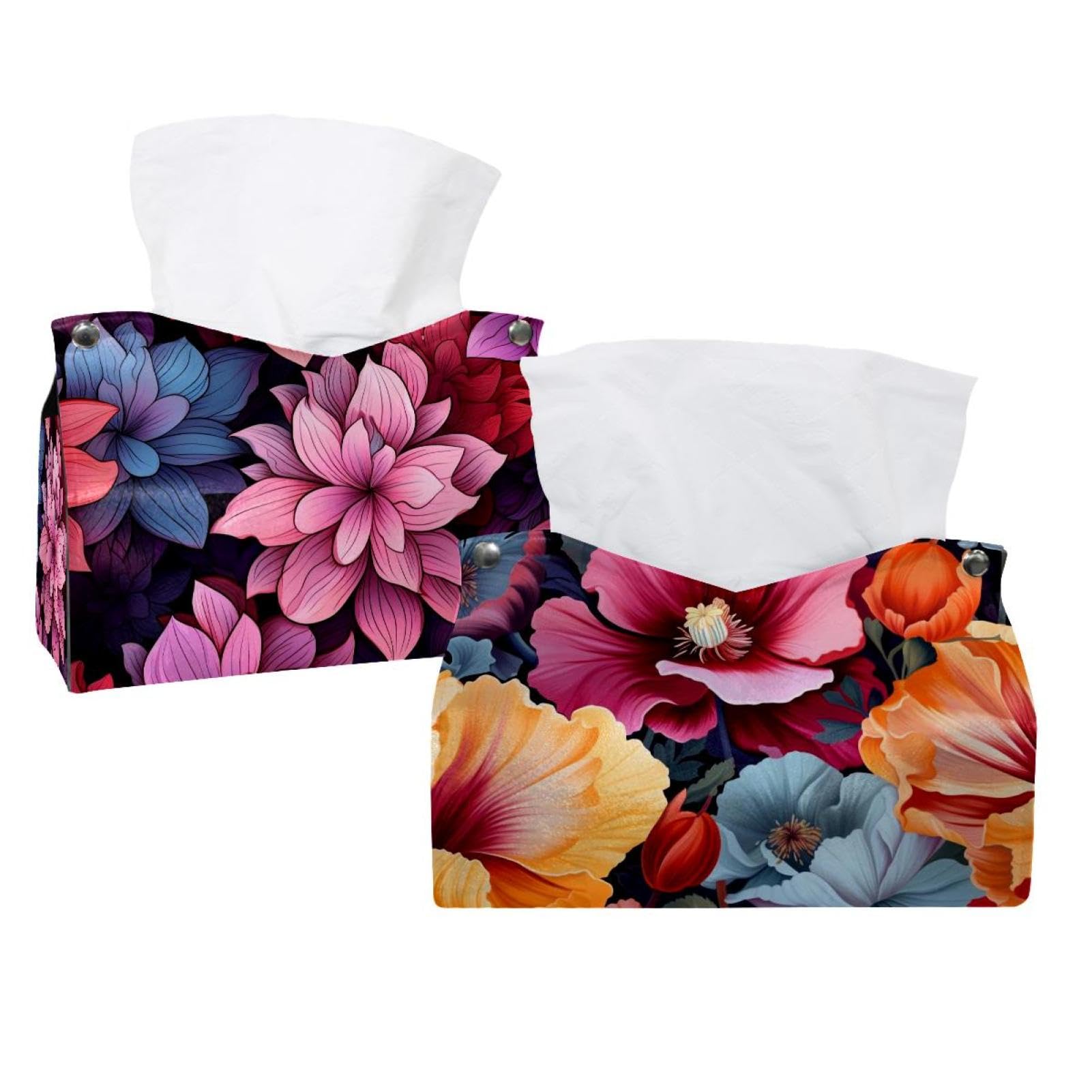 Boîte à mouchoirs décorative fleurie : lot de 2 housses modernes pour salle de bain et voiture