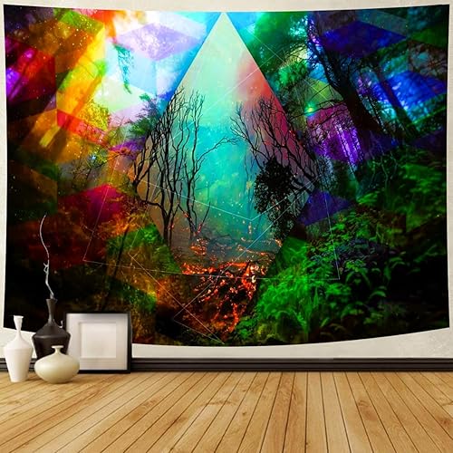 Delur Tapiz de bosque de árbol de la vida, paisaje natural, tapiz para colgar en la pared, colorido tapiz místico, tapiz psicodélico espiritual para