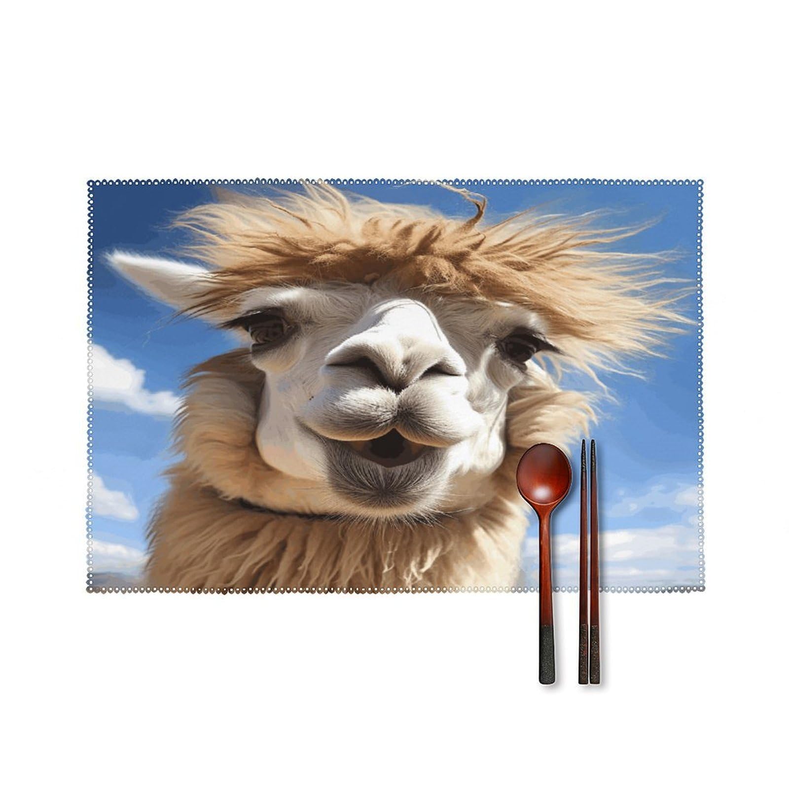 Funny Alpaca Llama Placemats Set of 4 Heat Resistant Non-Slip Place Mats Reusable Dining Table Mats Canvas Place Mat Anti-Fading Waterproof Placemats for Dining Table Decor