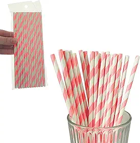 Kits de Canudo Papel Biodegradável Listrado Colorido Festa Evento Drinks Sucos Retrô Ecológico (25, Rosa)