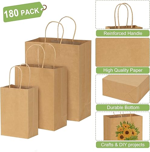 Miniatura 3 de TOMNK 180 bolsas de papel marrón con asas a granel, (81012.6 pulgadas), 60 por tamaño, bolsas de regalo de papel kraft de varios tamaños para